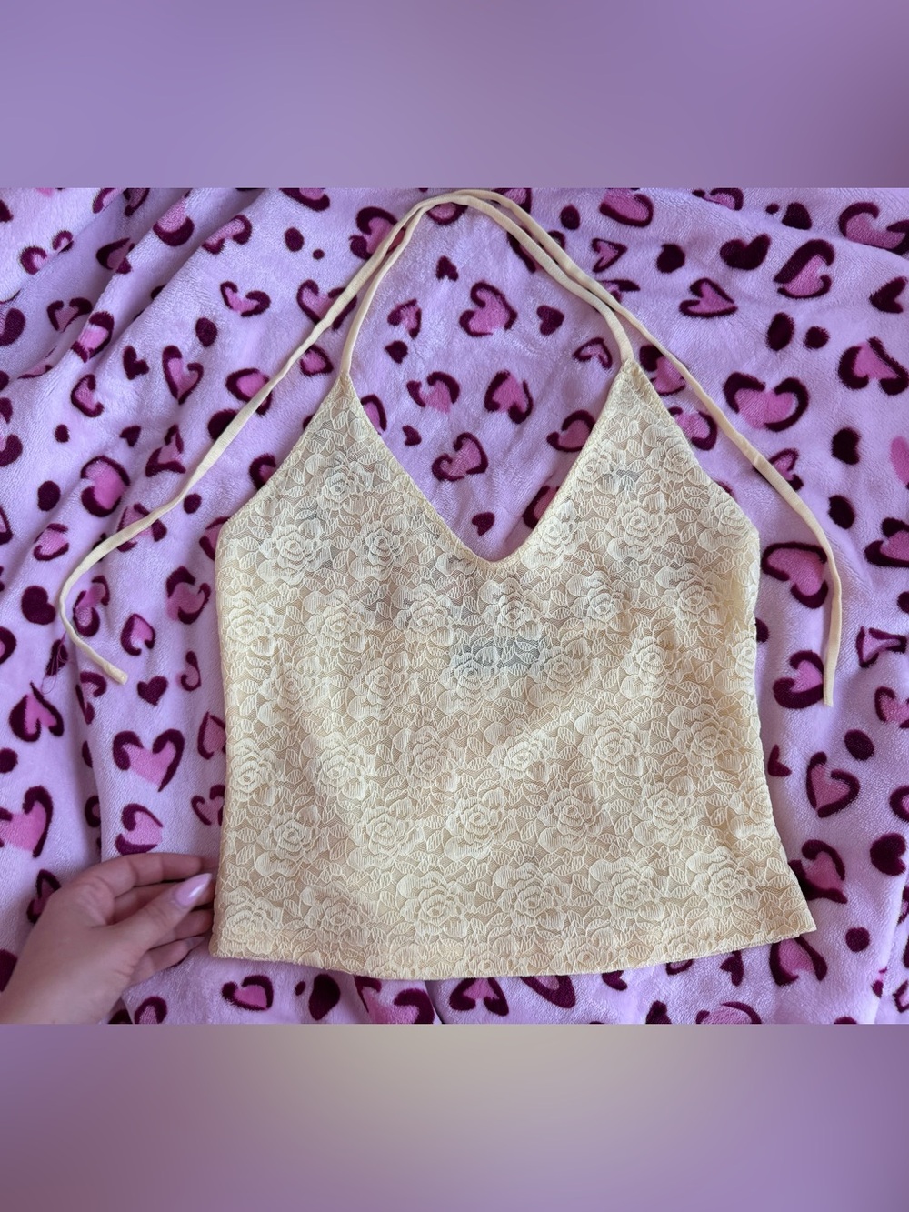 Whitefox Yellow Lace Halter Crop Top M